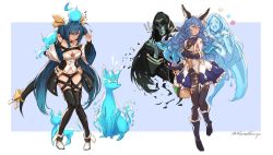 Rule 34 | !, 1boy, 3girls, animal, animal ears, arc system works, bare shoulders, belt, black legwear, black panties, blood, blue hair, blush, breasts, brown eyes, cleavage, cleavage cutout, clothing cutout, dizzy (guilty gear), dress, ear piercing, erune, ferry (granblue fantasy), flask, flower, frilled dress, frilled skirt, frills, geegee (granblue fantasy), gloves, granblue fantasy, granblue fantasy versus, guilty gear, guilty gear xrd, hair between eyes, hair ribbon, hair rings, heart, highres, k3nzoteruta, long hair, midriff, miniskirt, multiple girls, navel, necro (guilty gear), nosebleed, open mouth, panties, piercing, pigeon-toed, red eyes, ribbon, sideboob, simple background, skirt, skull, tail, tail ornament, tail ribbon, thighhighs, twintails, twitter username, underwear, undine (guilty gear), white background, wide sleeves, yellow ribbon