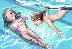 Rule 34 | 2girls, barefoot, multiple girls, naked ribbon, nude, original, ribbon, underwater, yuri