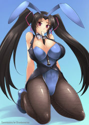 Rule 34 | 10s, 1girl, animal ears, bare shoulders, between breasts, black hair, blush, breasts, rabbit ears, rabbit tail, choker, cleavage, covered navel, fake animal ears, fishnet pantyhose, fishnets, flute, full body, haganef, hair ribbon, high school dxd, highleg, highleg leotard, huge breasts, instrument, kneeling, large breasts, leotard, long hair, looking at viewer, pantyhose, pink eyes, playboy bunny, recorder, ribbon, serafall leviathan, solo, tail, tareme, twintails, very long hair, wrist cuffs
