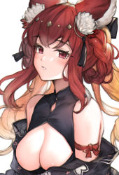 Rule 34 | animal ears, anthuria, bad id, bad pixiv id, breasts, cleavage, cleavage cutout, clothing cutout, erune, granblue fantasy, highres, koretsuki azuma, large breasts, looking at viewer, red eyes, simple background, upper body, white background