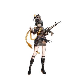 Rule 34 | 1girl, assault rifle, black bra, black dress, black footwear, black hair, black socks, blonde hair, blunt bangs, boots, bra, breasts, clenched hand, closed mouth, colored shoe soles, dress, epaulettes, eyepatch, full body, funengliang jieheti, girls&#039; frontline, grey eyes, gun, hat, hat feather, highres, holding, holding gun, holding weapon, knee boots, kneehighs, light frown, long hair, looking at viewer, m16, m16a1, m16a1 (blazing sun on the ruins) (girls&#039; frontline), m16a1 (girls&#039; frontline), marching band, medium breasts, multicolored hair, official alternate costume, official art, pinstripe pattern, pinstripe skirt, rifle, scar, scar across eye, shako cap, simple background, skirt, socks, solo, standing, streaked hair, striped, torn clothes, torn dress, torn skirt, transparent background, trigger discipline, underwear, weapon
