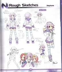 Rule 34 | 10s, 3girls, ^^^, absurdres, character name, character sheet, collar, compa, d-pad, female focus, fighting stance, flat chest, frilled legwear, frills, from behind, hair ornament, highres, holding, holding weapon, hood, hoodie, if (neptunia), katana, multiple girls, neptune (neptunia), neptune (series), official art, open mouth, panties, partially colored, petite, purple eyes, purple hair, scan, scan artifacts, shoes, short hair, sketch, smile, sneakers, solo focus, standing, standing on one leg, strapless, striped clothes, striped legwear, striped panties, striped thighhighs, sword, tears, thigh strap, thighhighs, translation request, tsunako, tube top, underwear, underwear only, weapon, white background