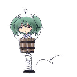 Rule 34 | 1girl, 216, bad id, bad pixiv id, bucket, chibi, female focus, green hair, in bucket, in container, kisume, lowres, solo, spring (object), springs, touhou, twintails