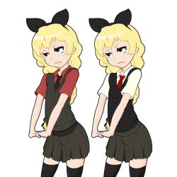 Rule 34 | 4chan, blonde hair, blue eyes, bow, dual persona, kowai tsuriko, school uniform, the great troll-sama, kowai tsuriko