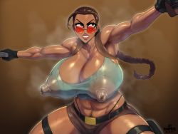 Rule 34 | 1girl, absurdres, alternate breast size, braid, breasts, brown eyes, brown hair, cave, clenched teeth, gloves, gun, handgun, highleg, highleg panties, highres, holding, holding weapon, huge breasts, lara croft, large areolae, large nipples, lips, long braid, long hair, looking to the side, looking up, low-tied long hair, navel, nipples, no bra, panties, puffy nipples, rampage0118, see-through, shiny clothes, shiny skin, shorts, single braid, steaming body, sunglasses, sweat, sweatdrop, teeth, thick thighs, thighs, thong, tomb raider, underwear, weapon, wet