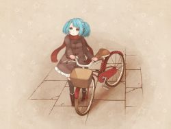 Rule 34 | 1girl, alternate costume, asahi (pamuko), bad id, bad pixiv id, bicycle, blue eyes, blue hair, boots, coat, cross-laced footwear, full body, hatsune miku, lace-up boots, lapel pin, long sleeves, matching hair/eyes, mayonaka no rigel (vocaloid), mittens, pavement, polka dot, polka dot legwear, print thighhighs, red scarf, scarf, short hair, short twintails, solo, standing, star (symbol), swept bangs, thighhighs, toggle, twintails, vocaloid, winter clothes, zettai ryouiki