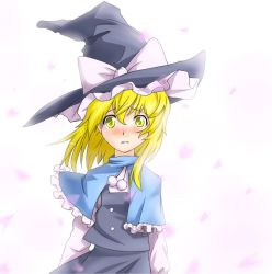 Rule 34 | 1girl, blonde hair, blush, capelet, crying, crying with eyes open, female focus, hat, kirisame marisa, long hair, petals, solo, taker, taker (flamestorm), tears, touhou, upper body, witch, witch hat, yellow eyes