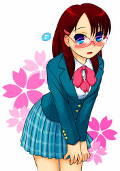 Rule 34 | 1girl, akatsuki (akatsukishiki), akatsuki (artist), blazer, blue eyes, glasses, hair ornament, hairclip, highres, necktie, red-framed eyewear, red hair, school uniform, solo
