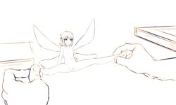 Rule 34 | 1boy, 1girl, diathorn, fairy, fairy wings, sketch, spread legs, uncensored, wings