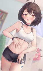 Rule 34 | 0 0, 2girls, ahoge, armpits, azur lane, baltimore (azur lane), baltimore (black ace) (azur lane), bandaid, bandaid on leg, bare shoulders, black choker, black shorts, blush, bookshelf, braid, breasts, bremerton (azur lane), brown hair, choker, cleavage, collarbone, commentary, cowboy shot, d.birb, dolphin shorts, door, french braid, grey hair, groin, hair between eyes, hand on own stomach, highres, indoors, long hair, looking at viewer, medium breasts, midriff, multicolored hair, multiple girls, navel, nose blush, open mouth, peeking out, pink hair, plant, potted plant, short hair, short shorts, shorts, sidelocks, signature, solo focus, sports bra, spread navel, standing, streaked hair, teeth, twintails, twitter username, two-tone hair, upper teeth only, white sports bra, wristband, yellow eyes