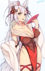 Rule 34 | + +, 10s, 1girl, alcohol, animal ears, artist name, blue eyes, breasts, cleavage, collarbone, cowboy shot, cup, detached sleeves, dress, drooling, erune, fang, fox ears, fox tail, fur trim, granblue fantasy, groin, hair ornament, highres, holding, large breasts, leg ribbon, long hair, looking at viewer, mukka, pelvic curtain, red dress, ribbon, sakazuki, sake, shiny skin, silver hair, simple background, sketch, societte (granblue fantasy), solo, spill, tail, thigh ribbon, white background