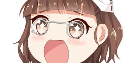 Rule 34 | 10s, 1girl, blunt bangs, blush, brown hair, eyebrows, glasses, gradient eyes, kantai collection, looking at viewer, multicolored eyes, nahaki, open mouth, pince-nez, portrait, roma (kancolle), short hair, simple background, sin-poi, solo, sparkling eyes, white background