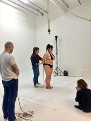 Rule 34 | asian, bdsm, bikini, black hair, bondage, bound, breasts, chouzuki maryou, highres, photo (medium), plump, swimsuit, thick thighs, thighs