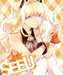 Rule 34 | + +, animal ears, bad id, bad pixiv id, blonde hair, blue eyes, bracelet, jewelry, long hair, pointing, pout, seeu, solo, tiny (tini3030), vocaloid