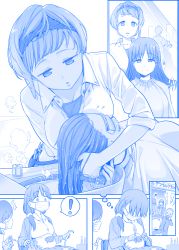 Rule 34 | !, ^^^, blouse, blue theme, breast rest, breast smother, breasts, breasts on head, comb, comic, commentary request, dentist, dragging, dreaming, drooling, eyebrows, face to breasts, getsuyoubi no tawawa, gloves, hair ornament, hair over shoulder, hairband, hairclip, himura kiseki, large breasts, latex, latex gloves, long hair, low twintails, mask, mirror, monochrome, mouth mask, multiple girls, open mouth, reflection, saliva, scissors, shirt, short hair, silent comic, sleeping, sleeping on person, sleeping upright, sleeves rolled up, spoken exclamation mark, squiggle, surgical mask, sweatdrop, tears, twintails, washing hair, wing collar