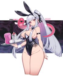 Rule 34 | 1girl, absurdres, animal ears, armband, artificial vagina, ayaka (genshin impact), bare legs, bare shoulders, black leotard, breasts, chinese zodiac, cleavage, covered navel, detached collar, earrings, genshin impact, ghost, grey hair, groin, highres, hime cut, holding, holding tray, jewelry, large breasts, leotard, long hair, looking at viewer, lube, new year, night, night sky, pink eyes, playboy bunny, ponytail, psidubs, rabbit ears, sex toy, sidelocks, sky, solo, star (sky), starry sky, straight hair, strapless, strapless leotard, thick thighs, thighs, tray, upper body, very long hair, vibrator, wrist cuffs, year of the rabbit