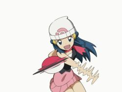 Rule 34 | 1girl, animated, armpits, beanie, black shirt, blue eyes, blue hair, boots, creatures (company), dawn (pokemon), game freak, hair ornament, hat, long hair, looking at viewer, nintendo, open mouth, over-kneehighs, pink footwear, pink skirt, pokemon, pokemon (anime), pokemon dppt (anime), red scarf, scarf, shirt, skirt, sleeveless, sleeveless shirt, smile, suitenan, thighhighs, throwing poke ball, video, white background, white headwear