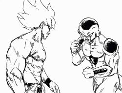 Rule 34 | 1990s (style), 2boys, abs, alien, angry, animated, animated gif, artist request, battle, battle damage, blood, dragon ball, dragonball z, emphasis lines, fighting, fighting stance, frieza, injury, looking at another, looped, looping animation, monochrome, motion lines, multiple boys, muscular, no humans, punching, retro artstyle, serious, simple background, son goku, spiked hair, super saiyan, super saiyan 1, tail, toriyama akira (style), torn clothes, trembling, white background