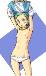 Rule 34 | 00s, 1girl, breasts, clothes lift, dress, dress lift, eureka (eureka seven), eureka seven, eureka seven (series), flat chest, green hair, lowleg, mosha, nipples, panties, small breasts, solo, underwear, undressing