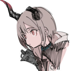 Rule 34 | arknights, grey hair, horns, jacket, looking to the side, short hair, solo, tetuw, upper body, white background