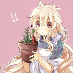 Rule 34 | 1girl, bad id, bad pixiv id, blonde hair, buttoned cuffs, buttons, crossover, kagerou project, kozakura marry, leaf, long hair, mitsu yomogi, nintendo, pikmin (creature), pikmin (series), pink eyes, plant, potted plant, solo, very long hair, waving