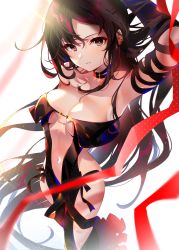 Rule 34 | 1girl, absurdres, arm up, armpits, arutera, black hair, blurry, breasts, breasts apart, brown eyes, center opening, choker, closed mouth, ear piercing, fate/grand order, fate (series), highres, huge filesize, long hair, looking at viewer, medium breasts, navel, piercing, revealing clothes, simple background, solo, stomach, thighs, very long hair, white background, yu mei-ren (fate)