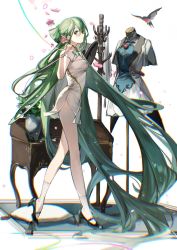 Rule 34 | 1girl, absurdly long hair, alternate costume, alternate hairstyle, bird, chinese clothes, falling petals, flower, flower pot, from side, glowing, glowing petals, hair rings, hatsune miku, highres, long hair, miku with you (vocaloid), petals, rumoon, shaohua hatsune miku, solo, thread, twintails, very long hair, vocaloid