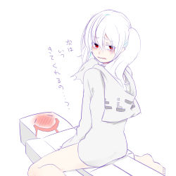 Rule 34 | 1girl, blush, bottomless, drooling, ghast, girl on top, happy, highres, hood, hoodie, komayasu (kinbakun), looking at viewer, minecraft, open mouth, red eyes, sad, simple background, tears, translated, white background, white hair