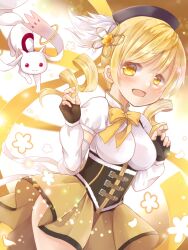 Rule 34 | 1girl, artist request, drill hair, highres, looking at viewer, mahou shoujo madoka magica, medium hair, open mouth, smile, solo, tomoe mami, yellow eyes