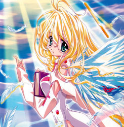 Rule 34 | angel, blonde hair, glasses, green eyes, long hair, sugiyama genshou, wings