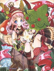 Rule 34 | 00s, 1girl, 2005, :d, antlers, beanie, bell, black socks, blue eyes, blush, box, breasts, christmas, christmas ornaments, christmas tree, comic aun, dutch angle, earrings, fingernails, flat chest, food, frilled pillow, frills, fruit, gift, glowing, hat, highres, horns, in box, in container, jewelry, kneehighs, long fingernails, long hair, looking at viewer, lying, mushroom, nail art, nail polish, necklace, nipples, nude, open mouth, pillow, pink hair, plaid, polka dot, puppet, pussy, reclining, red nails, ribbon, ring, sakuraniku umatarou, scan, scarf, signature, smile, socks, solo, spread legs, star (symbol), strawberry, stuffed animal, stuffed toy, teddy bear, tree, uncensored, watch, wavy hair, wristband, wristwatch