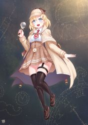 Rule 34 | 1girl, :d, asymmetrical bangs, bad id, bad pixiv id, black thighhighs, blonde hair, blue eyes, breasts, brown capelet, brown coat, brown hat, brown skirt, capelet, coat, collared shirt, commentary request, deerstalker, detective, finalcake, floating, full body, grin, hair ornament, hat, high-waist skirt, highres, holding, holding magnifying glass, hololive, hololive english, long sleeves, looking at viewer, magnifying glass, medium breasts, medium hair, mixed-language commentary, mustache print, necktie, open clothes, open mouth, plaid, plaid skirt, pleated skirt, red necktie, round teeth, shirt, skindentation, skirt, smile, solo, teeth, thigh strap, thighhighs, upper teeth only, virtual youtuber, watson amelia, watson amelia (1st costume), white shirt