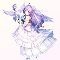 Rule 34 | 1girl, :d, absurdres, ahoge, animal, azur lane, bad id, bad pixiv id, bare shoulders, beige background, black choker, blue footwear, blush, bouquet, bow, bridal veil, choker, commentary request, dress, elbow gloves, flower, full body, gloves, hair flower, hair ornament, high heels, highres, holding, holding bouquet, huge filesize, layered dress, long hair, looking at viewer, looking to the side, open mouth, petals, pink flower, pink rose, pleated dress, purple eyes, purple hair, rose, see-through, shoe soles, shoes, simple background, smile, solo, strapless, strapless dress, teratsuu, tiara, unicorn (azur lane), veil, very long hair, white bow, white dress, white gloves, winged unicorn