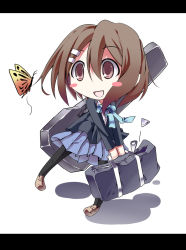 Rule 34 | 1girl, bag, blush stickers, brown eyes, brown hair, bug, butterfly, chibi, female focus, full body, guitar case, gumitaroo, highres, hirasawa yui, insect, instrument case, k-on!, letterboxed, pantyhose, school uniform, short hair, solo, white background