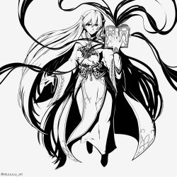 Rule 34 | 1girl, absurdly long hair, absurdres, aluuuuu art, book, braid, breasts, cape, cloak, closed mouth, commission, commissioner upload, dress, fire emblem, fire emblem: the binding blade, fire emblem cipher, french braid, greyscale, highres, holding, holding book, long hair, magic, medium breasts, monochrome, nintendo, signature, simple background, smile, solo, sophia (fire emblem), very long hair
