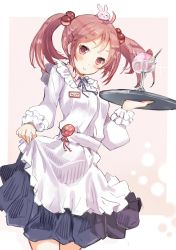 Rule 34 | 10s, carrying, hair bobbles, hair ornament, kantai collection, light smile, maid, red eyes, red hair, sazanami (kancolle), short twintails, skirt hold, solo, sumisu (mondo), twintails
