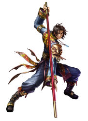 Rule 34 | 1boy, absurdres, brown hair, highres, jewelry, kawano takuji, kilik (soulcalibur), long sleeves, male focus, namco, necklace, official art, scar, simple background, solo, soul calibur, soulcalibur, soulcalibur iv, staff, weapon, white background