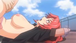 Rule 34 | 10s, animated, animated gif, bouncing breasts, breasts, clothed sex, kiryu nagisa, large breasts, legs up, missionary, nipples, open clothes, open shirt, panties, red eyes, red hair, rooftop, sex, shirt, side-tie panties, underwear, vaginal, wanna spartansex spermax!!!