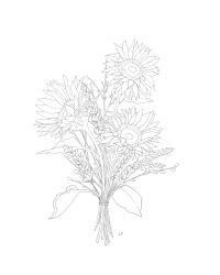 Rule 34 | bouquet, commentary, english commentary, flower, flower focus, greyscale, highres, libbyframe, lineart, monochrome, no humans, original, paid reward available, plant, signature, simple background, still life, sunflower, wheat, white background