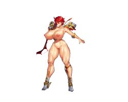 Rule 34 | 1girl, arm up, armor, armpits, boots, breasts, broken, broken armor, broken sword, broken weapon, closed mouth, embarrassed, feet, female focus, full body, functionally nude, game cg, groin, hand up, huge breasts, legs, legs apart, looking at viewer, melon22, navel, nipples, no panties, open mouth, original, over shoulder, pasties, puffy nipples, red hair, solo, standing, sword, thighs, transparent background, weapon