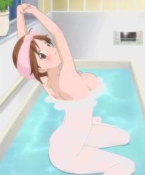 Rule 34 | 00s, 10s, 1girl, ass, bath, breasts, brown hair, hinako (issho ni training), issho ni training, nude, screencap, solo, stitched, third-party edit, water