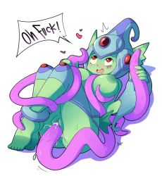 Rule 34 | 1girl, ahegao, ayb, breasts, colored skin, consensual tentacles, cum, cum in pussy, digimon, fins, gem, green skin, highres, large breasts, monster girl, ranamon, red eyes, tagme, tentacles, tentacle sex, tentacles, vaginal