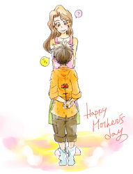 Rule 34 | brown eyes, brown hair, digimon, flower, izumi kae, izumi koshiro, looking at another, mother&#039;s day, smile