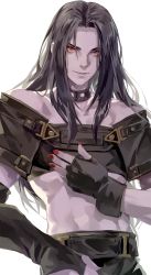 Rule 34 | 1boy, arc system works, black hair, choker, fingerless gloves, gloves, goth fashion, gothic, guilty gear, highres, long hair, looking at viewer, midriff, nail polish, pale skin, red eyes, smile, testament (guilty gear), uncle rabbit ii