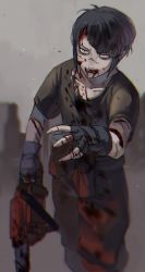 Rule 34 | androgynous, blood, blood from mouth, blood on clothes, blood on face, chainsaw, copyright request, gender request, highres, shousan (hno3syo), solo, source request