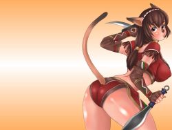 Rule 34 | animal ears, ass, blush, breasts, cat ears, cat tail, long hair, midriff, mithra (ff11), tail, wallpaper
