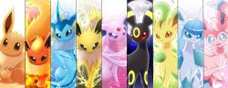 Rule 34 | :3, black eyes, blue eyes, brown eyes, bug, butterfly, commentary request, creature, creatures (company), eevee, electricity, espeon, evolutionary line, face, fire, flareon, full moon, game freak, gen 1 pokemon, gen 2 pokemon, gen 4 pokemon, gen 6 pokemon, glaceon, grass, insect, leaf, leafeon, looking at viewer, maiko (mimi), moon, multicolored background, night, night sky, nintendo, no humans, pokemon, pokemon (creature), sky, snow, snowflakes, sylveon, umbreon, vaporeon, water, wind