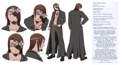 Rule 34 | 1boy, absurdres, belt, bored, coat, eudetenis, eyepatch, facial hair, full-body tattoo, goatee, hair over one eye, hands in pockets, hands on own hips, headband, highres, male focus, medium hair, original, pants, shoes, smile, smug, tattoo, trench coat, yakuza