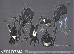 Rule 34 | arrow (symbol), blue eyes, blue sclera, character name, character sheet, claws, colored sclera, concept art, creature, creatures (company), english text, game freak, gen 7 pokemon, grey background, heterochromia, legendary pokemon, multiple views, necrozma, necrozma (normal), nintendo, no humans, official art, pokemon, pokemon (creature), pokemon sm, red sclera, scan, simple background, yellow eyes