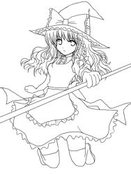 Rule 34 | 1girl, bad id, bad pixiv id, female focus, greyscale, hat, kirisame marisa, lineart, long hair, looking at viewer, monochrome, quro, quro (black river), solo, touhou, witch hat